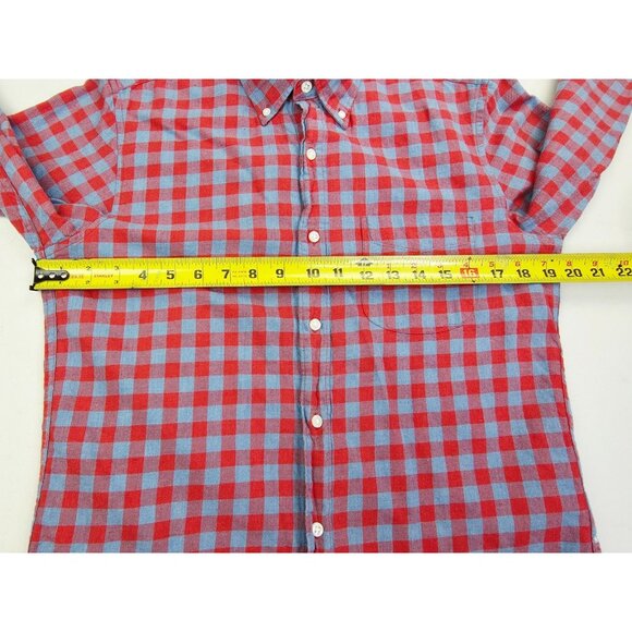J. Crew Slim Untucked Cotton Linen Twill Size Small Mens Blue Red Button Down - Picture 3 of 9